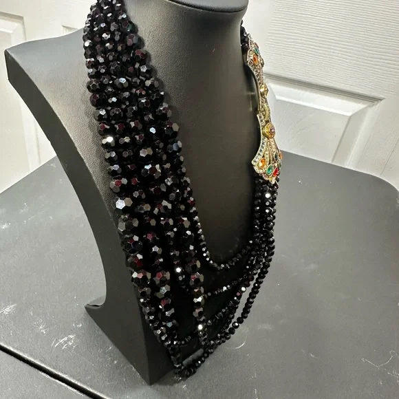 Heidi Daus  "Age of Elegance" Art Deco Black Beaded Necklace with Clasp - Picture 4 of 15